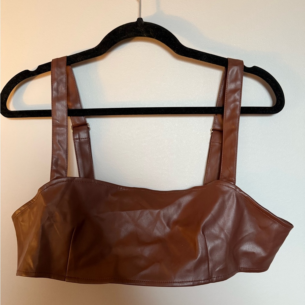 WEWOREWHAT Brown Faux Leather Crop Top